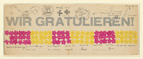 Wir gratulieren! - Glückwunschkarte für Otti Berger zu ihrem Geburtstag am 4.10.1930, mit Unterschriften und Skizzen von Studierenden am Bauhaus Dessau, Bauhaus-Archiv Berlin