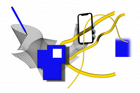 Computergrafik mit Smartphone und verschiedenen grafischen Linien