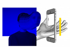 Computer collage with hand, smartphone and face © Johannes Siebler