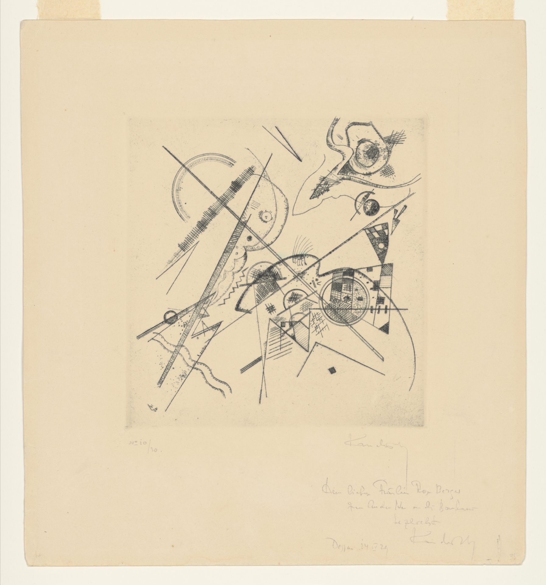 Abstract drawing with geometric shapes and dynamic lines in black and white.
