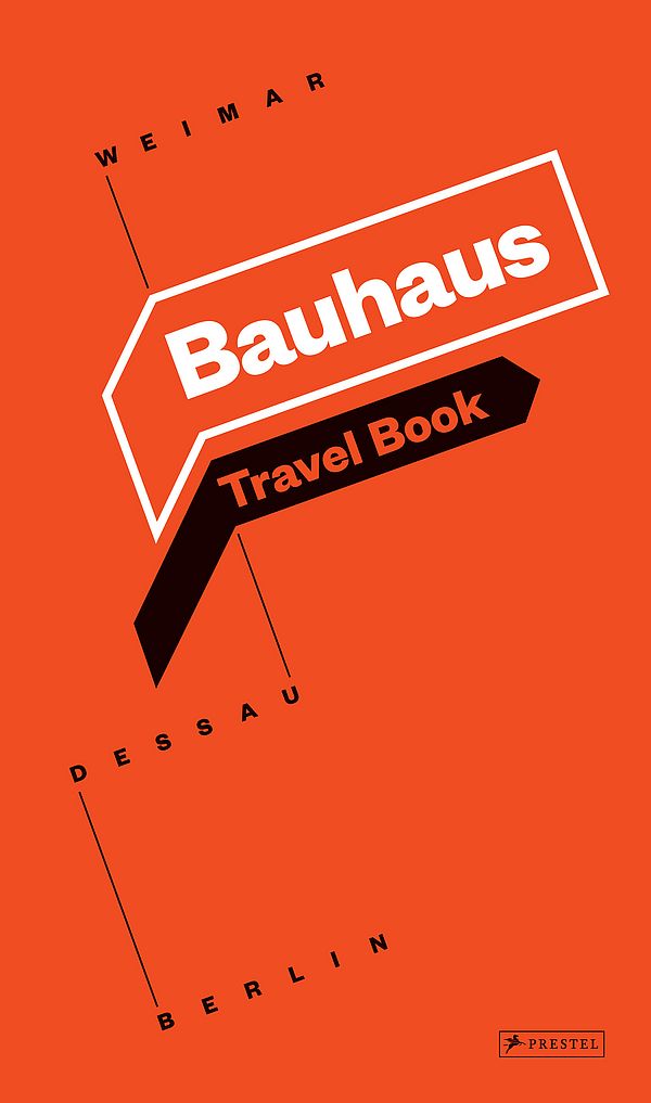 Bauhaus travel guide with orange cover design, titles in black and white: Weimar, Dessau, Berlin.