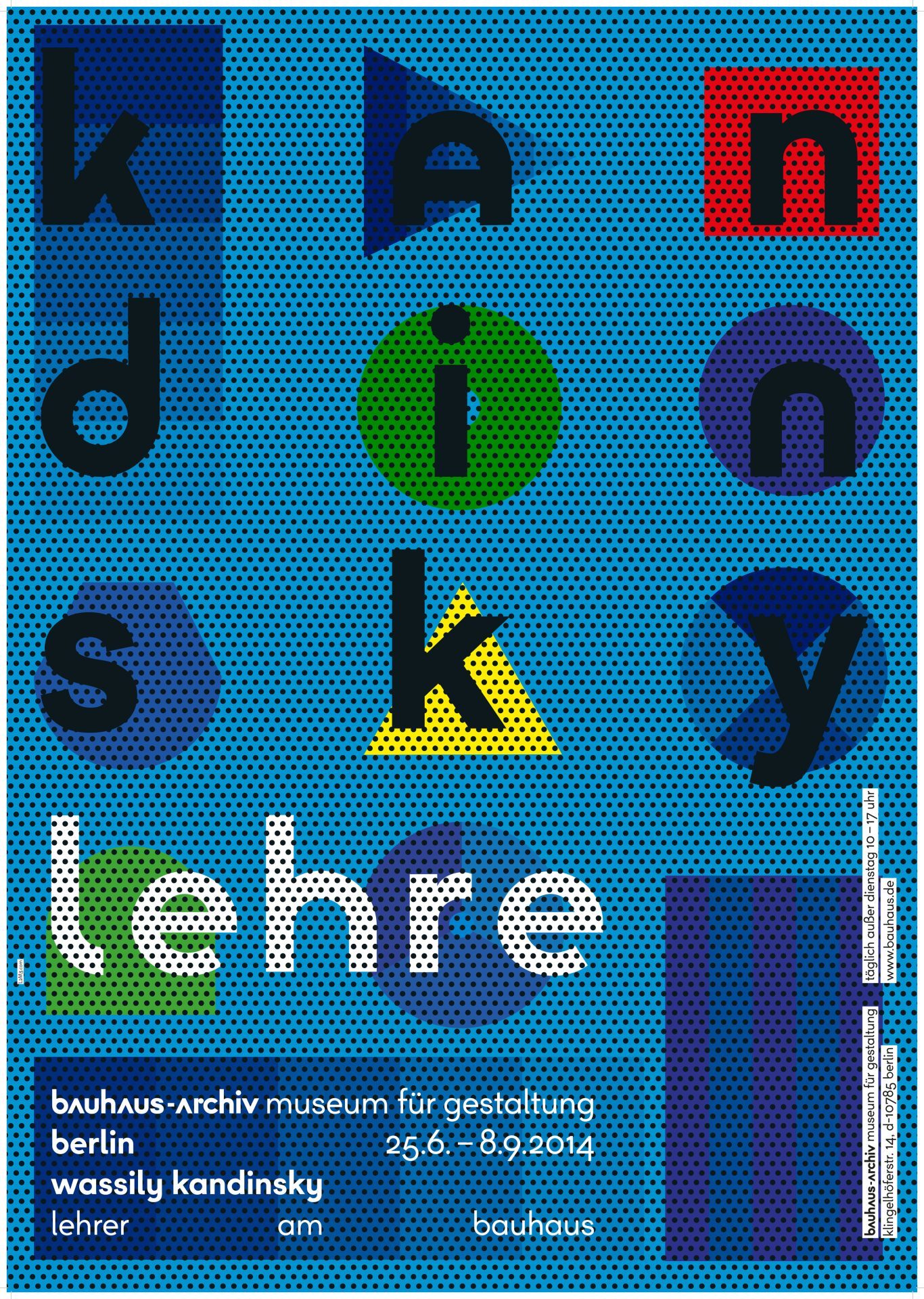 Plakat für die Ausstellung „Kandinsky – Lehre“ im Bauhaus-Archiv Berlin, 2014, mit bunten geometrischen Formen.