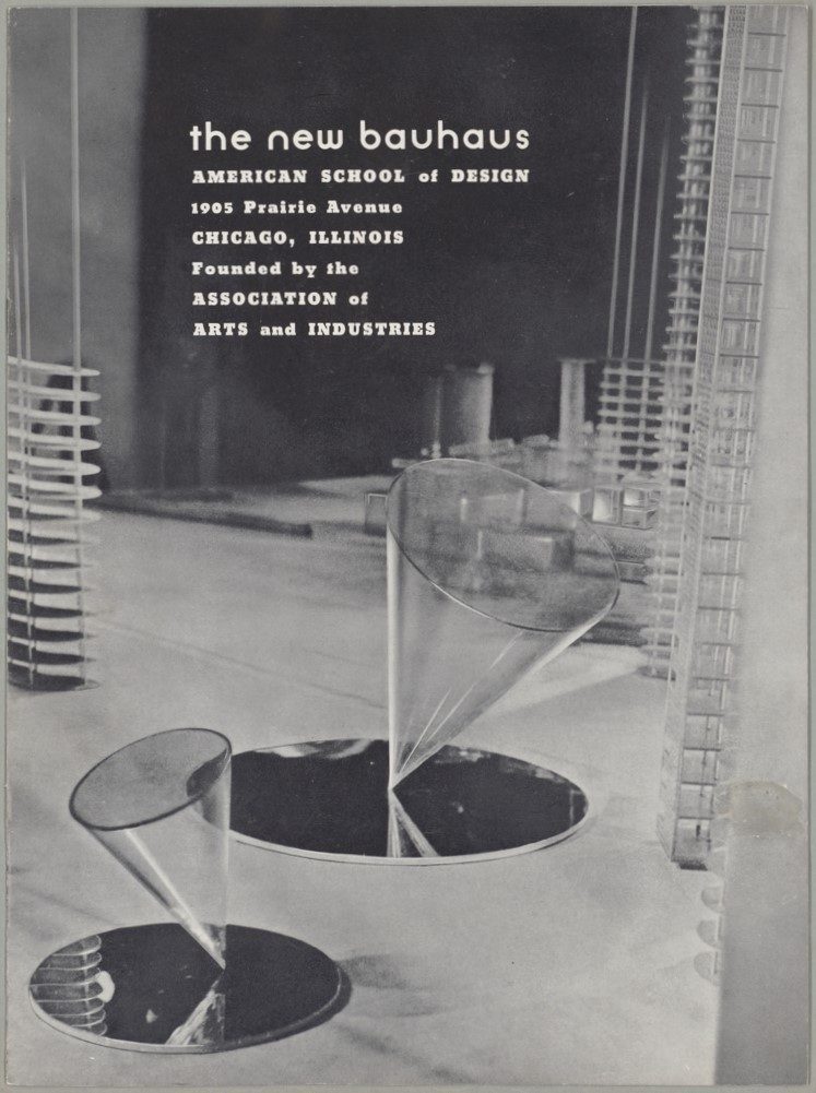Cover page of the New Bauhaus School in Chicago featuring geometric shapes and modern design.