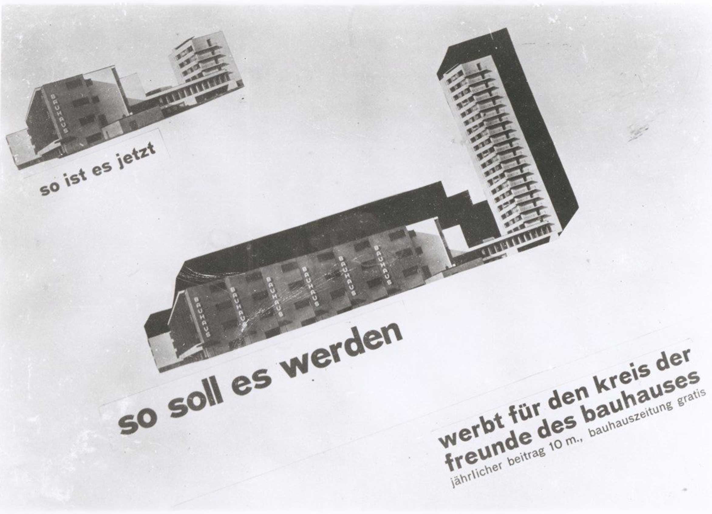 Design of Bauhaus architecture with the text "this is how it should be" and "this is how it is now." Graphic representation.