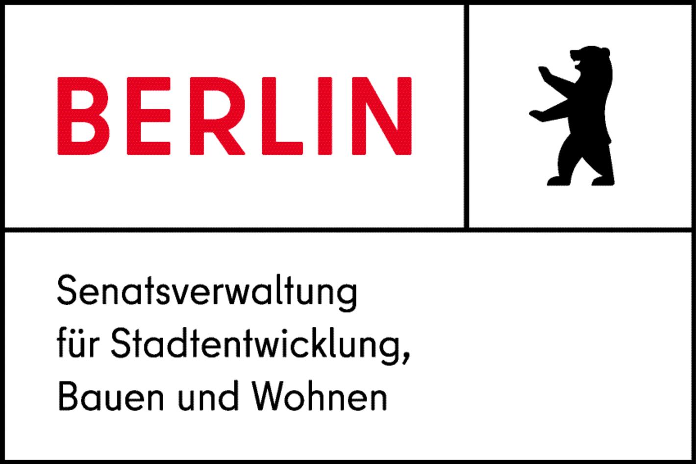 Logo der Senatsverwaltung für Stadtentwicklung, Bauen und Wohnen in Berlin mit Bären-Symbol und dem Schriftzug „BERLIN“.