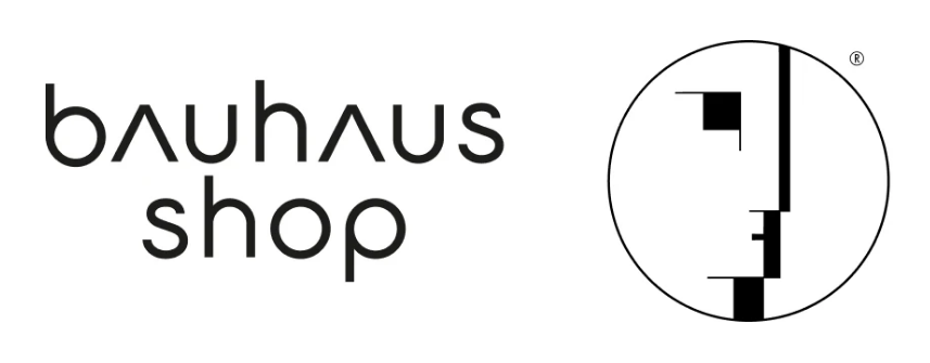 Logo des Bauhaus Shops, bestehend aus dem Schriftzug „bauhaus shop“ und einem stilisierten Gesicht.