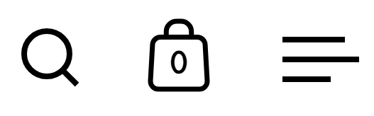 Such-Icon, Einkaufswagen-Icon und Menü-Icon nebeneinander angeordnet, in minimalistischer schwarzer Darstellung.