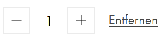 Zahlenfeld mit Plus- und Minus-Tasten zur Menge und einem Button zum Entfernen.