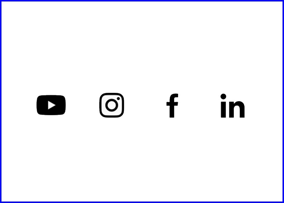Symbole von YouTube, Instagram, Facebook und LinkedIn auf weißem Hintergrund.